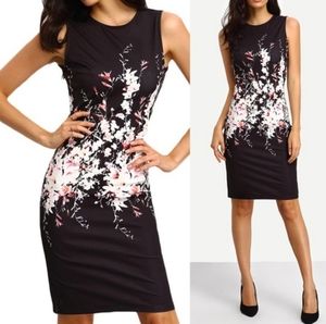 Floral summer dress black sleeveless dress XS